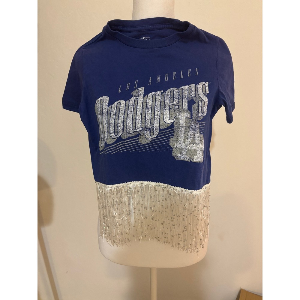 Dodgers Sparkle Fringe crop top
